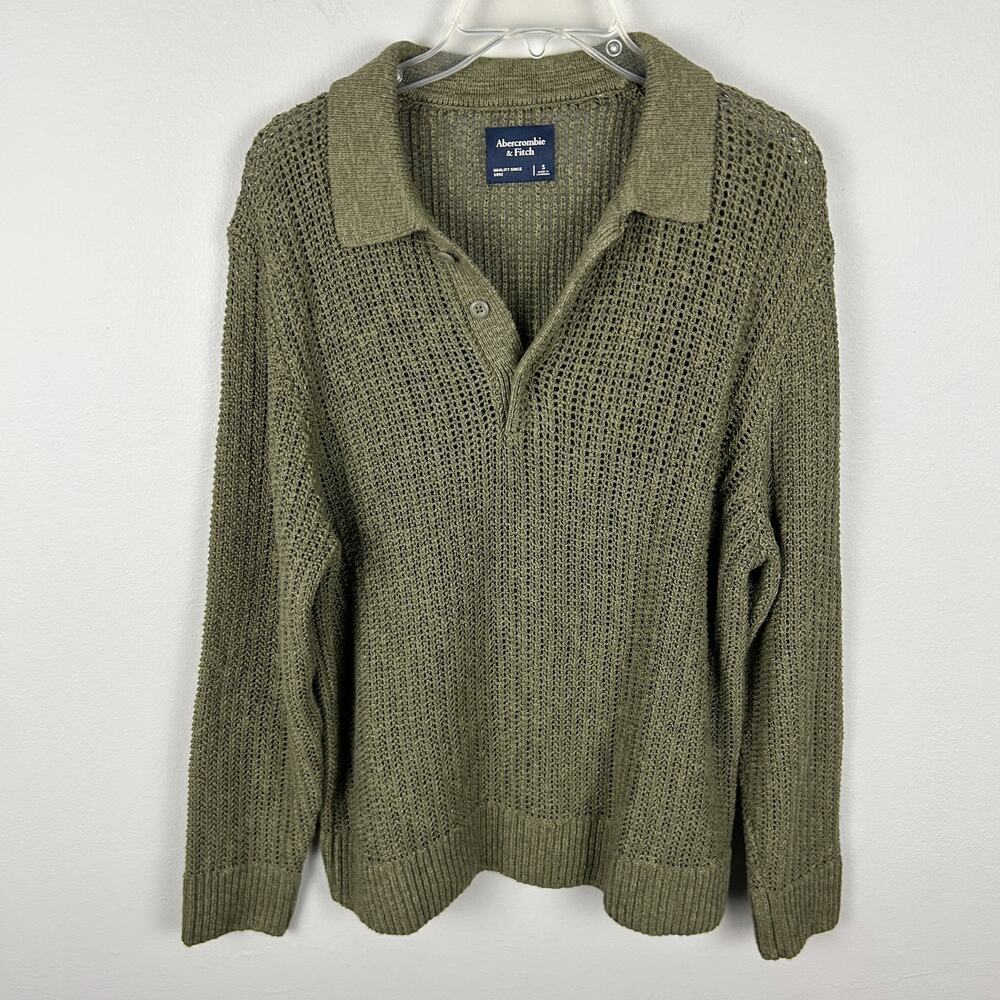 Abercrombie & Fitch Long-Sleeve 3-Button Sweater Knit Green Polo S - Picture 4 of 8